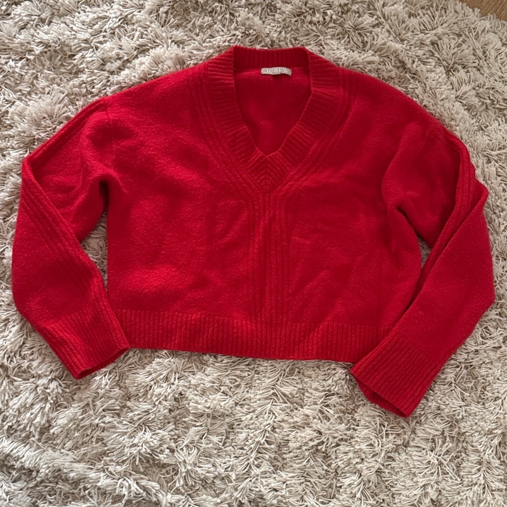 J. Crew Bright Red Relaxed V neck Sweater